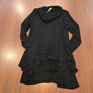 Kensie Cowl Neck Tiered Knit Dress Black XXL